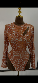 Hand Beaded Jacquard Stretch Blouse - Long Sleeve, Fitted, Plain Design, Casual Style, All Seasons