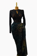 Elegant Jacquard Dress with Long Sleeves and Keyhole Neckline for Women