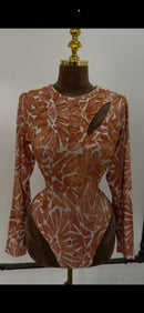 Hand Beaded Jacquard Stretch Blouse - Long Sleeve, Fitted, Plain Design, Casual Style, All Seasons