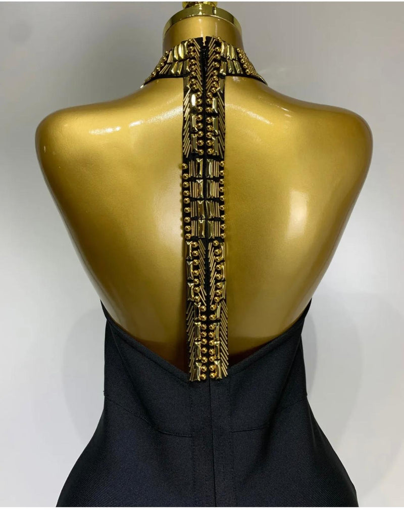 gold choker dress ASHLEYlauren Beaded Choker Prom Dress 12013 Gold / 0