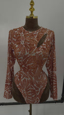 Hand Beaded Jacquard Stretch Blouse - Long Sleeve, Fitted, Plain Design, Casual Style, All Seasons