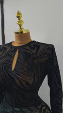 Elegant Jacquard Dress with Long Sleeves and Keyhole Neckline for Women