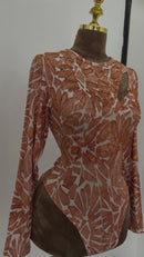 Hand Beaded Jacquard Stretch Blouse - Long Sleeve, Fitted, Plain Design, Casual Style, All Seasons